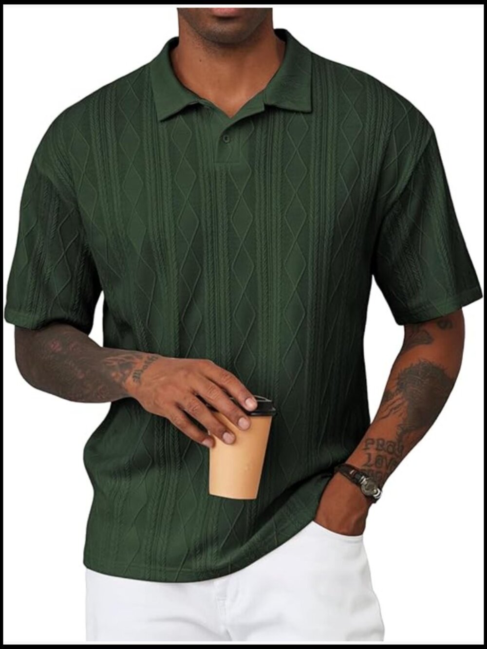 Men's Polo Shirt Textured Knit Button Short Sleeve Stretchy Golf Casual Summer
